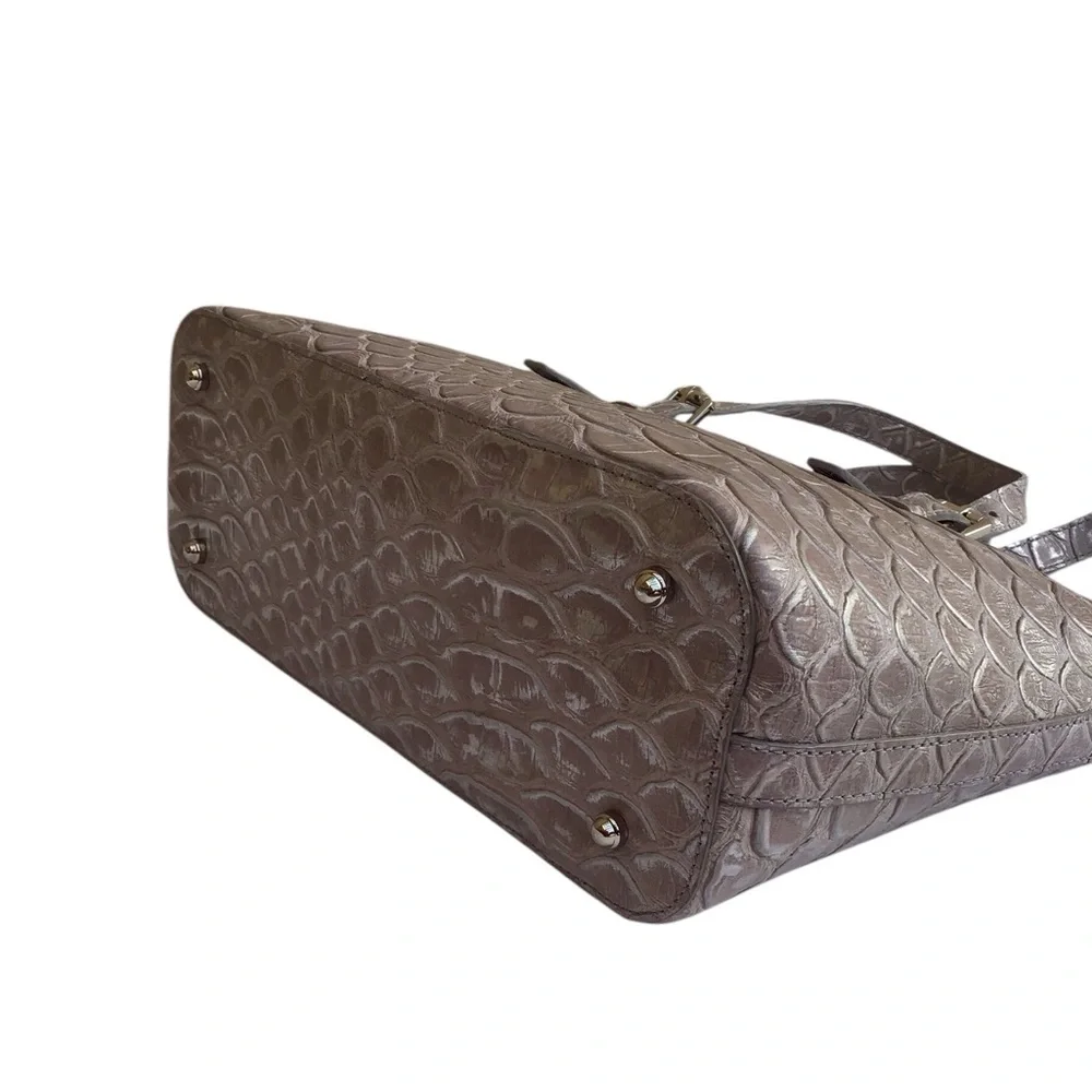 Brahmin Melbourne Mini Asher Satchel Bag in Gray Crocodile Embossed Leather